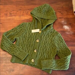 Anthropologie Green Cable Knit Hooded Cardigan